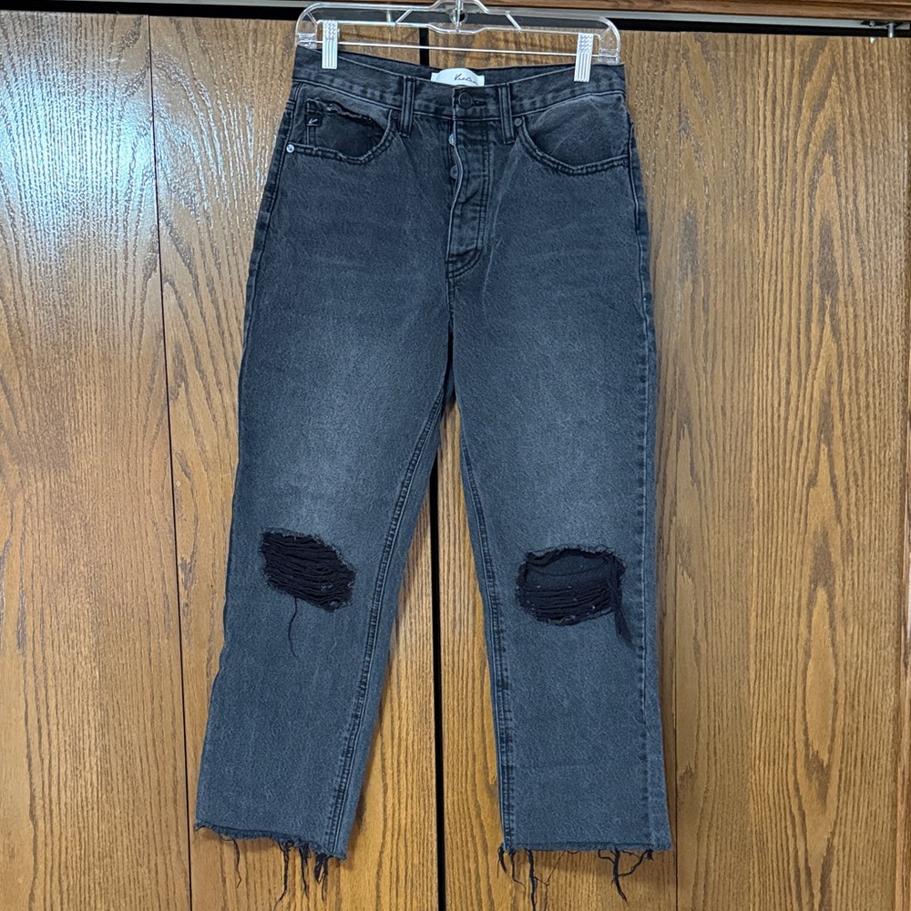 KanCan Women's High Rise Distressed Black Jeans